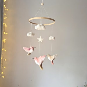 Clouds baby mobile, Hummingbirds mobile, Star baby mobile, Bird baby mobile, Birds baby mobile,  Cloud nursery mobile, Crib mobile girl,