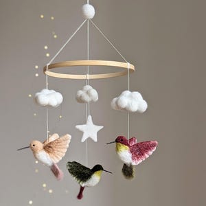 Baby shower gift, Nursery baby mobile, Clouds baby mobile, Birds nursery theme, Baby nursery mobile, Nature baby mobile, Needle felted
