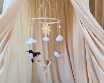 Clouds baby mobile,  Crib mobile girl,  Cloud nursery mobile, Hummingbirds mobile, Bird baby mobile, Oh girl baby shower, Hummingbirds theme