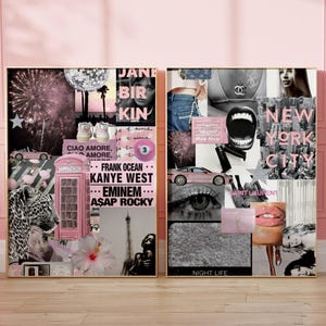 3 pósteres de collage de MODA de lujo, póster de Kate Moss, tablero de visión, arte de moda en blanco y negro, estampado de guepardo, moda de los 90, decoración de dormitorio Y2K