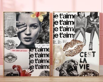 3 NAVY BLUE aesthetic collage poster, trendy blue wall art, pinterest shuffle art , 90s fashion poster, Y2K dorm room decor, chanel poster