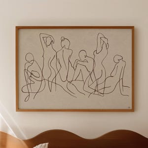 Lámina abstracta de mujeres dibujadas a línea, arte mural minimalista horizontal de cuerpos femeninos de una sola línea, póster de lienzo grande de estilo moderno de mediados de siglo dibujado a mano