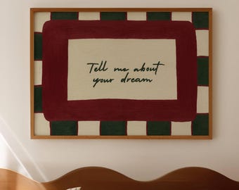 Tell me about your dream Bed Print, Horizontal Above Bed Wall Art, Hand drawn Textured Mid Century Bedroom Poster, Retro Stay in Bed print