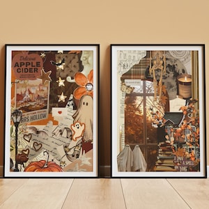 3 pósteres de collage de Halloween, arte aleatorio, póster de otoño, póster de otoño, decoración de Acción de Gracias, arte de pared de Halloween de moda, decoración de Halloween femenina