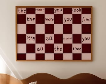 I've seen It Olivia Dean Lyrics Pink Quote Print, Horizontal Above Bed Wall Art, Handdrawn Mid Century Checkered Typography Textured Poster