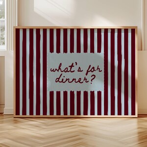 Was ist für das Abendessen Zitat Print, Horizontale Lustige Typografie Küchen Poster, Handgezeichnete Retro Gestreifte Blau Rubin Texturierte Ölgemälde Wandkunst