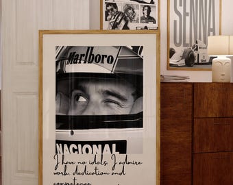 6 vintage Formula 1 Posters, Ayrton Senna Poster, F1 wall art, Monaco grand prix print, black and white gallery, motorsport race car poster