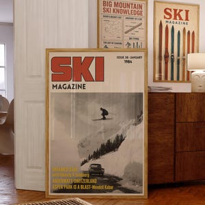 2 pôsteres retrô da revista Apres SKI, impressão de capa de revista vintage, arte de parede de inverno, decoração de chalé de esqui, impressão fotográfica de esquiadores de Aspen Verbier