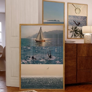3 carteles de fotografía artística de verano azul, impresión de cita de verano, fotografía artística de buceo, nieta costera, decoración playera, foto del mar