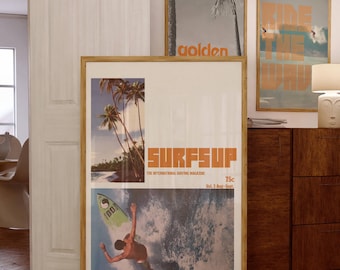 3 vintage Surfer magazine poster, coastal cowgirl, surfs up print, beachy room decor, retro surfing photography, surfboard, east coast print