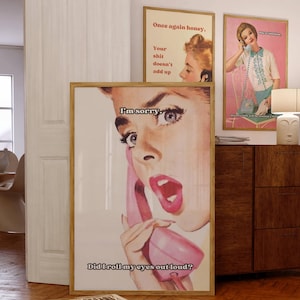 "50er 60er 70er Jahre Vintage Frauen Retro Poster, Frau mit Spruch, Happy Housewife 50er, 60er, 70er Jahre Poster, moderne Kunst, moderne Kunst."