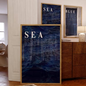 Set 2: Póster con la definición de azul marino y mar, estampado náutico, arte mural costero azul, estampado marino, decoración de casa de playa, póster de verano, decoración costera