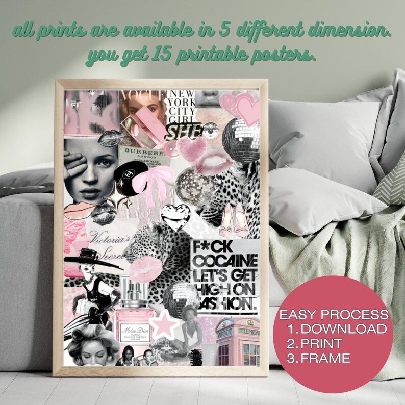 cosmopolitan poster
lana del ray poster
new york poster
breakfast at tiffanys print
audrey hepburn print
pink aesthetic
pink decor print
pink wall art
fashion themed print
fashion theme collage
fashion lover gift