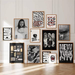 12 Trendy Black White Gallery, Stockholm aesthetic leopard cheetah poster, CIAO Lucky 8 Ball, Fashion print, Matchbox & Skateboard wall art
