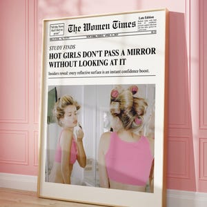 Trendy Newspaper print, I am just a Girl, pink coquette preppy girly aesthetic, New York News magazine headline print, fashion quote poster