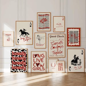 15 Red Western Wall Art Set, Coastal Cowgirl Print, Trendy Country Poster, Girly Western Aesthetic, preppy disco cowgirl, long live cowgirl