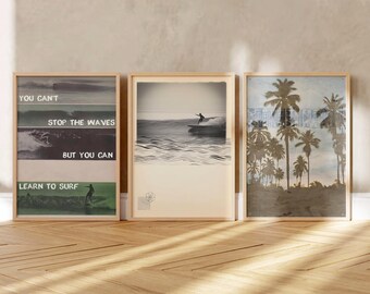 3 vintage Surfer poster, coastal cowgirl wall art, surfs up print, beachy room decor, retro surf magazine, surfboard art, summer beach decor