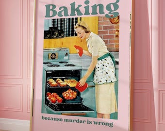 7 60s Retro woman Kitchen Print, Funny quote Poster, Retro Cooking Print, Kitchen Wall Art, vintage Happy Housewife Poster, cooking print