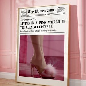 Trendy Newspaper print, Pink heels poster, la vie en rose print, pink coquette preppy girly aesthetic, New York News magazine headline print