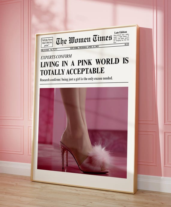 Trendy Newspaper Print, Pink Heels Poster, La Vie En Rose  display picture 2