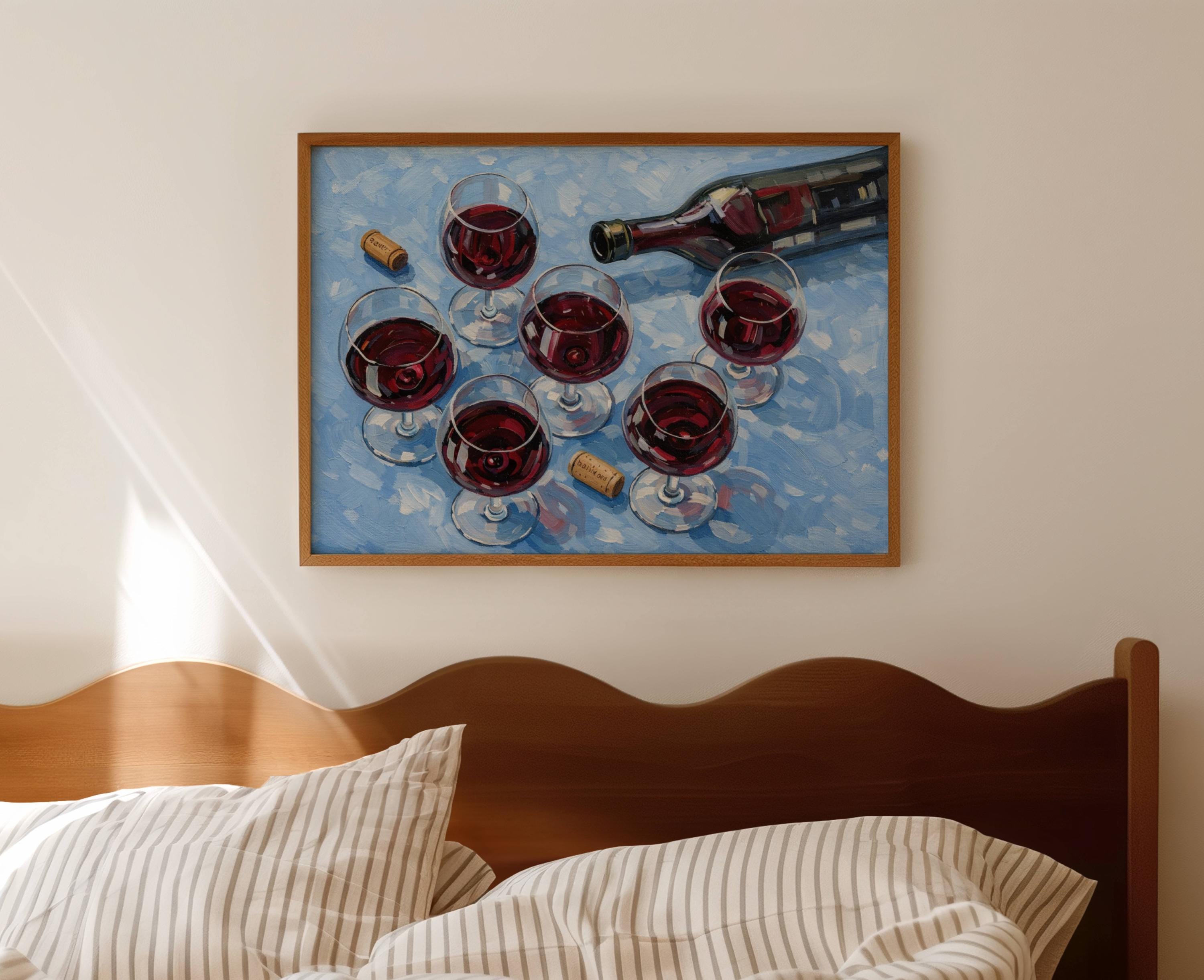 Abstract Wine Glass Still Life Table Blue Oil Painting Print ...
