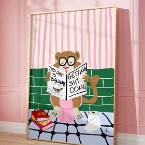 Lustiger Affen Druck, Handgezeichnete Illustration, lustiges Badezimmer Poster, lustiges Tier Poster, Affe Zeichnung, lustiges Badezimmer Poster