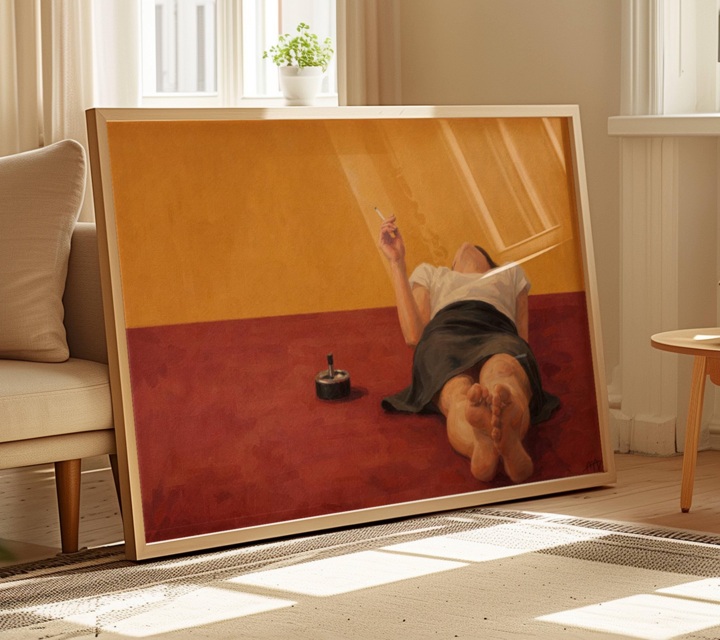 Abstract Woman Smoking Oil Painting Print, Horizontal Above Bed ...