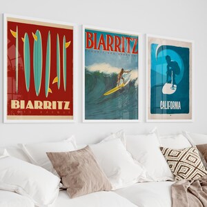 Set 6 Vintage Retro Surf Magazine Summer poster, coastal wall art sea beach house ocean cowgirl blue surfer nautical printable California
