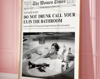 Trendy Zeitungsdruck, New York News Druck, Retro-Mode-Magazin-Druck, Vintage-Foto, feministisches Poster, Brigitte Bardot, Badezimmer Poster