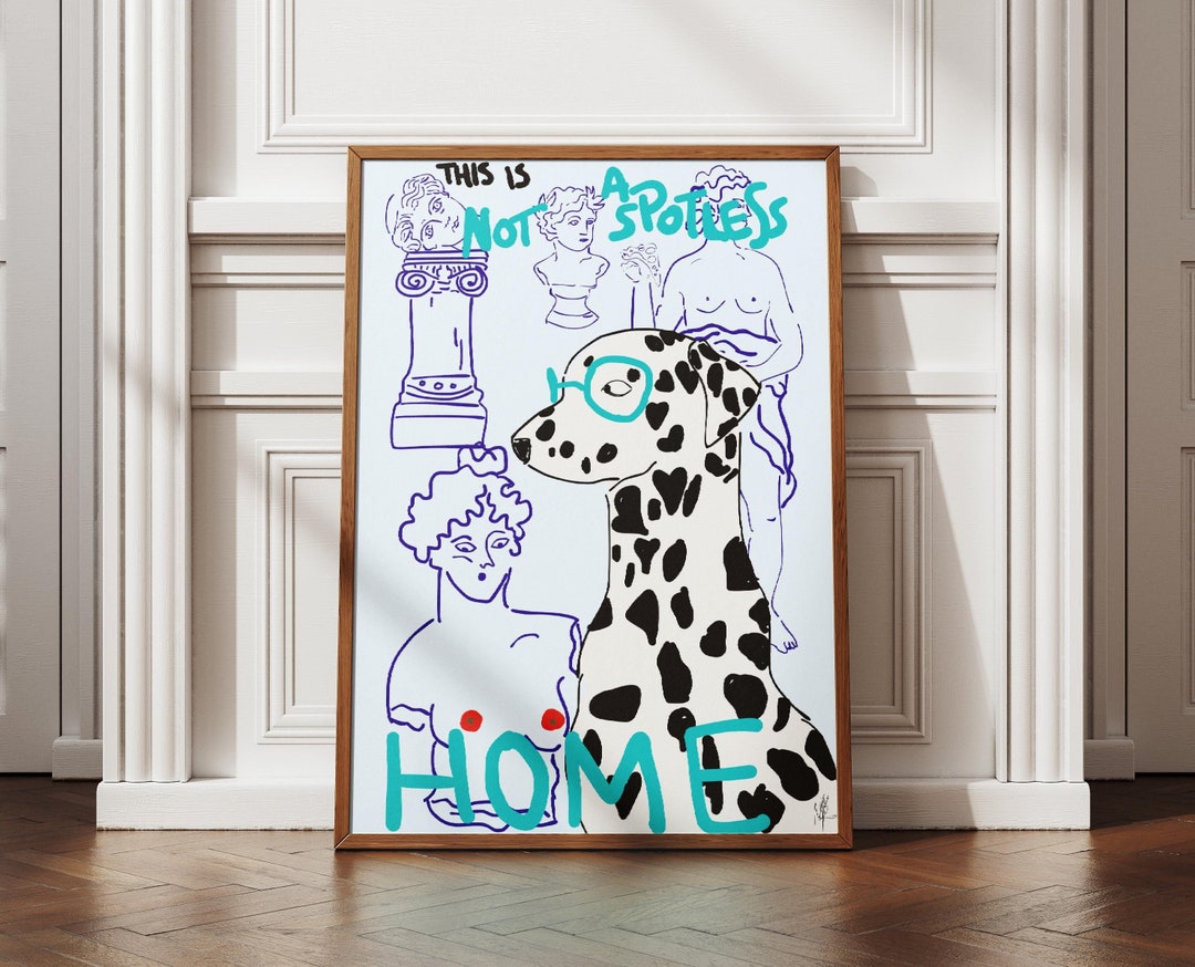 Funny Dalmatian Dog Poster, Hand-drawn Illustration, Dalmatian Dog Drawing, Maximalist Spotty ...