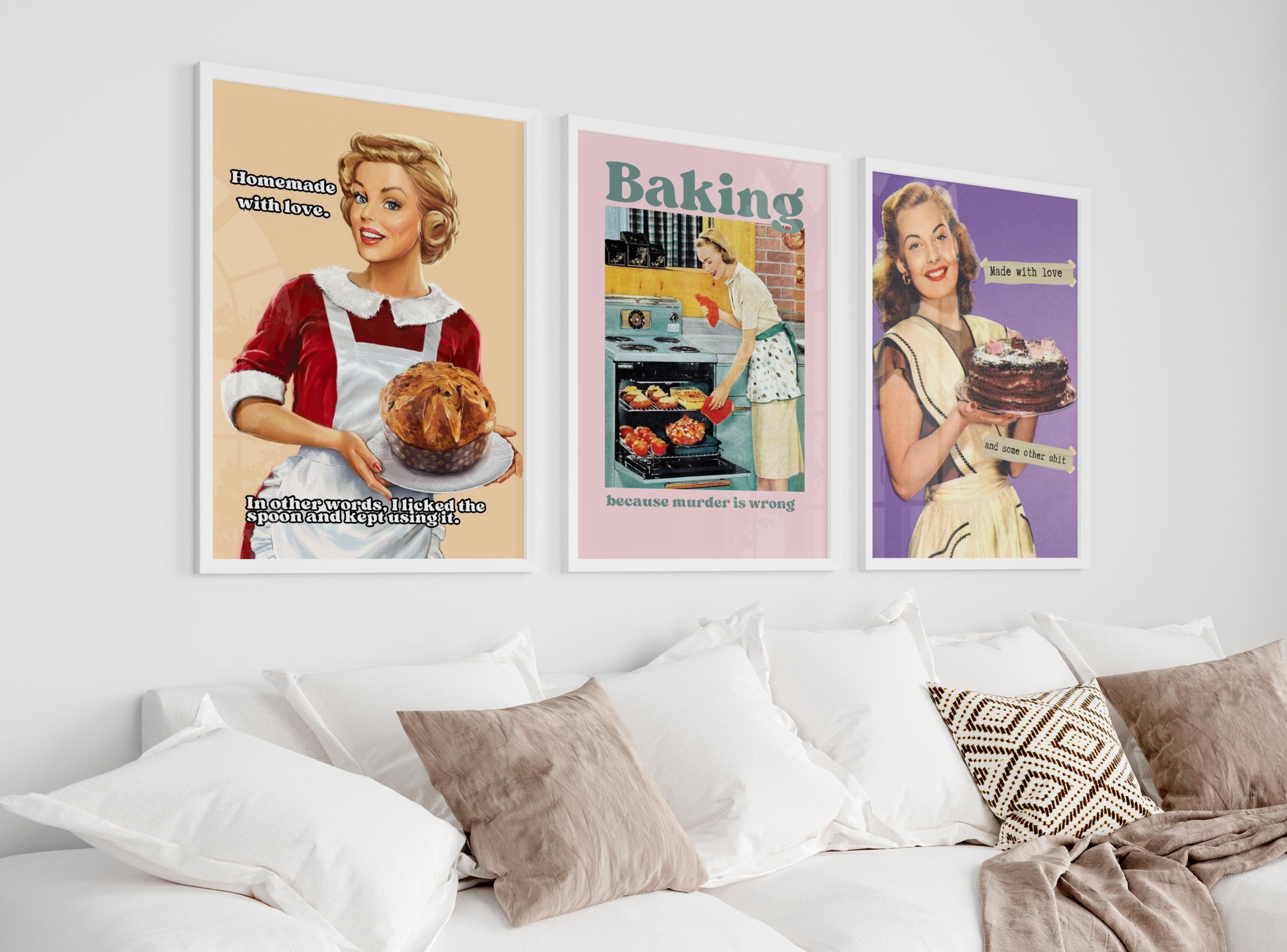 set of 7 retro kitchen print, funny 50s poster, retro cooking