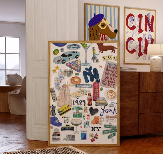 New York poster, New York collage print, moodboard, visual board, vision board, Pinterest shuffle wall art, Y2K poster, dorm room decor