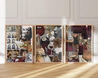 3 femme fatale collage poster, kate moss poster, leopard boot poster, shuffle art, 90s fashion moodboard, cheetah print, Y2K dorm decor