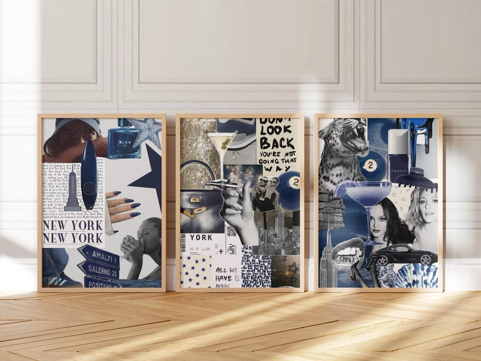 3 NAVY BLUE aesthetic collage poster, trendy blue wall art, pinterest shuffle art , 90s fashion poster, dorm room decor, vision board poster