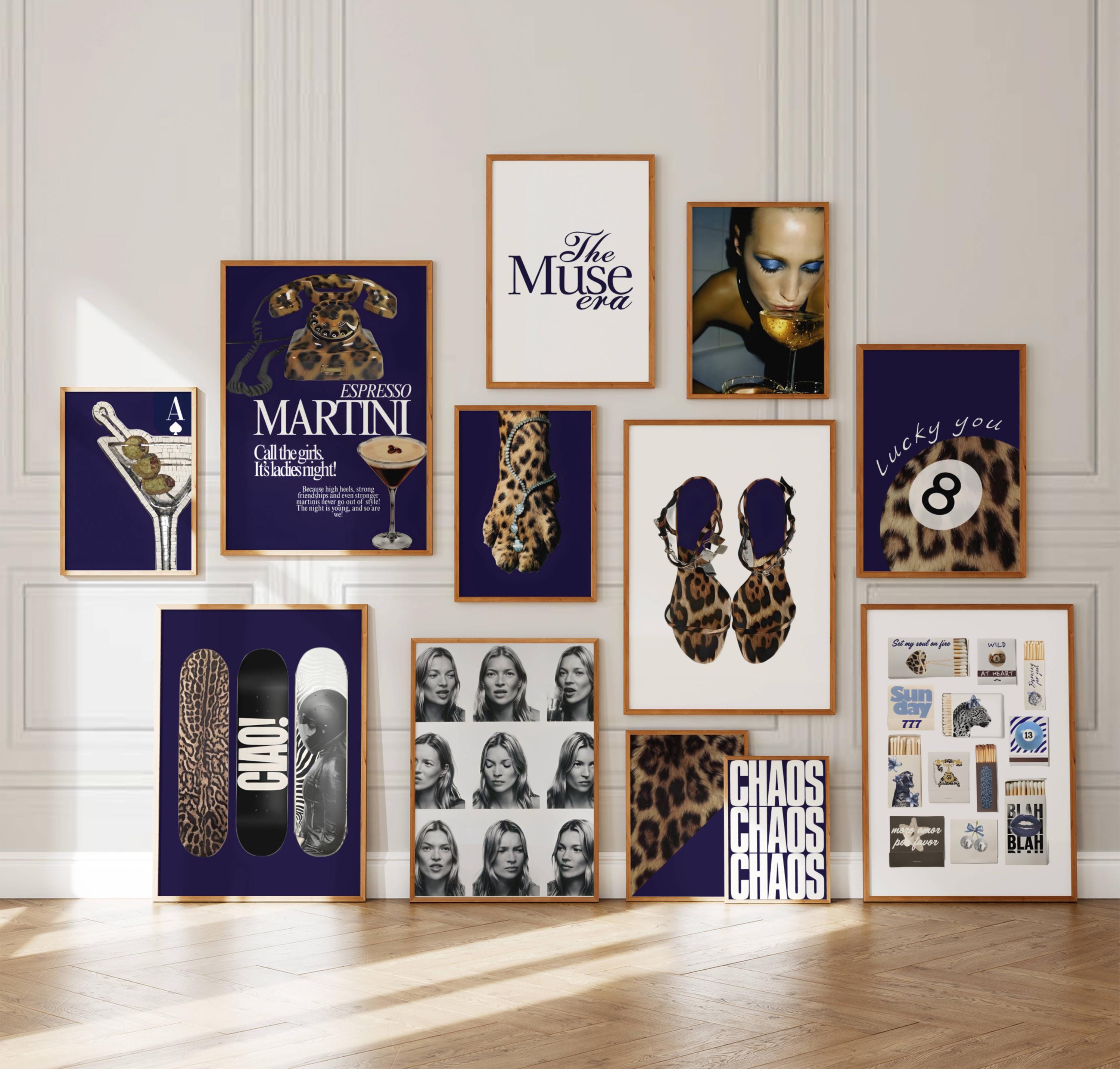 12 Trendy Navy Blue Leopard Gallery, Lucky 8 ball cheetah poster, Cosmopolitan print, Fashion Heels poster, Matchbox & Skateboard wall art