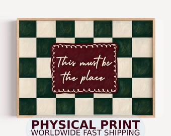 This Must Be The Place | PHYSICAL Fine Art Print - Horizontal Above Bed Handdrawn Textured Retro Checkered Typography Oil Painting Wall art