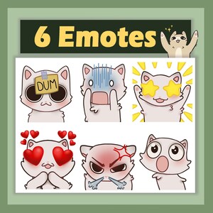 White Cat Emotes | Pack of 6 | Twitch / Discord /Streaming / Youtube | Cute Kawaii Emoji Bundle