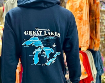 Great Lakes Zip Up Hoodie, Lake Life Zip UP, JakeWear Shirt, Lake Erie, Lake Michigan, Lake Superior, Lake Huron, Lake Ontario
