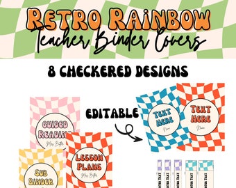 Retro Rainbow Teacher Binder Covers | Teacher Organization | Editable