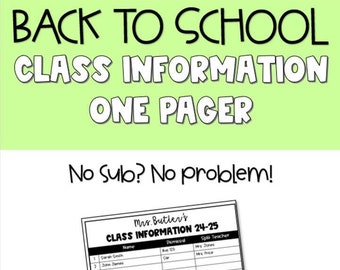 Editable Class Information One Pager