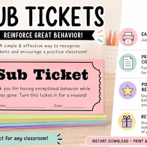 Sub Tickets | Printable Classroom Management Incentives | Instant Download