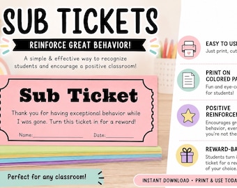 Sub Tickets | Printable Classroom Management Incentives | Instant Download