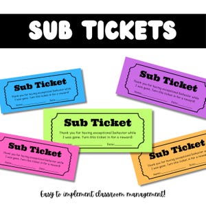 Sub Tickets | Printable Classroom Management Incentives | Instant Download
