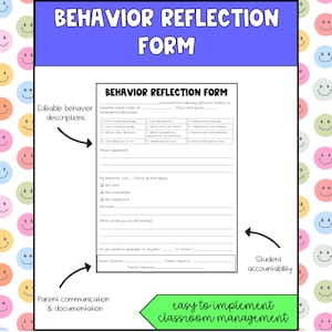 Editable Behavior Reflection Form | Student Self‑Reflection | Think Sheet for Behavior Management