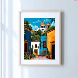 Colorful Mexican Village Wall Art | Vibrant Cultural Landscape Printable | Mexican Architecture Art Print | Fiesta Inspired Art Decor