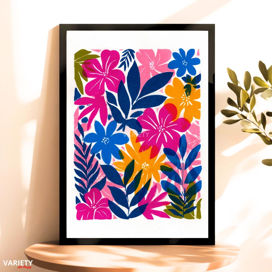 Bold Modern Floral Art Print, Colorful Abstract Flower Wall Art, Bright ...
