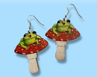 boucles d'oreilles grenouille champignon