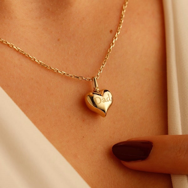 Gold Heart Cremation Urn Necklace, 14K Heart Necklaces, Heart Pendant For Pet Ashes, Gold Heart Necklace Gift, Gold Ash Holder Pendants