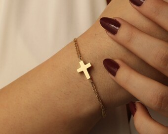 Gold Cross Bracelet, 14K 18K Real Gold Cross Cremation Urn Bracelet, Tiny Cross Banglet, Ash Holder Cross Bracelet, Christian Memorial Gift