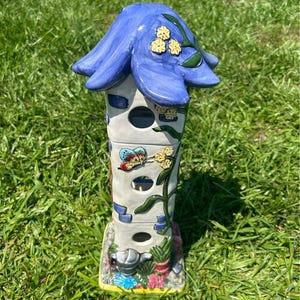 vintage bird house ceramic candle holder